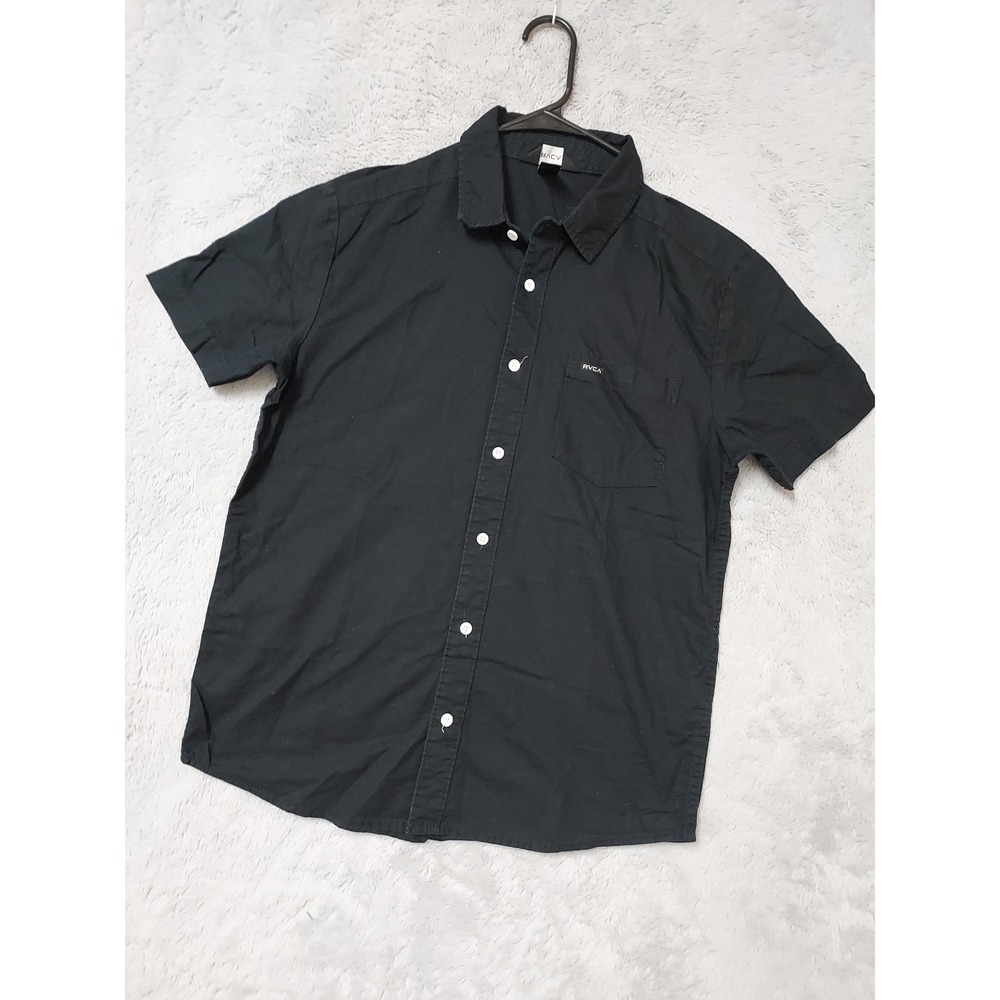 RVCA Shirt Mens Small Short Sleeve Button Down Pocket Black Surfer Beach Casual